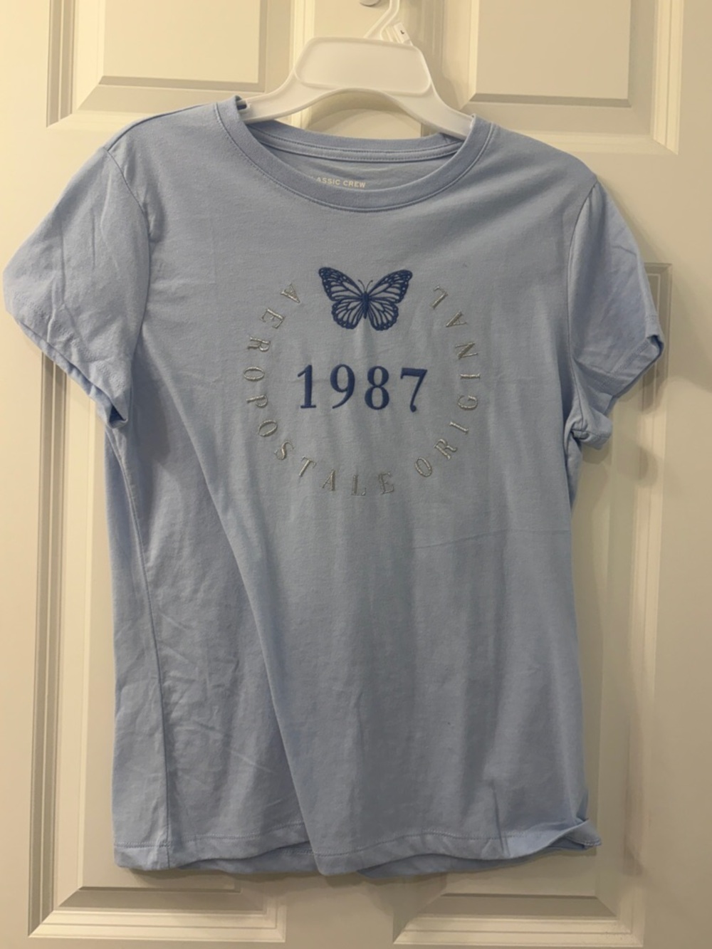 Aeropostale Light Blue Tee with 1987 & Butterfly Graphic